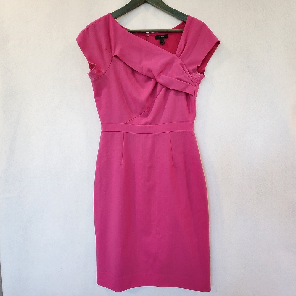 J.Crew Pink Twisted Neckline Cap Sleeve Sheath Dress Size 2T Fuchsia Knee Length